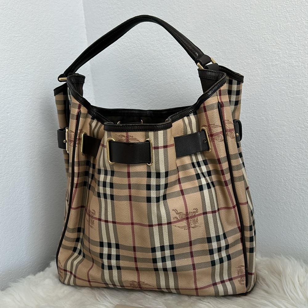 💯Authentic BURBERRY Haymarket Check Medium Walden Belted Hobo Bag🍀 - Picture 4 of 17